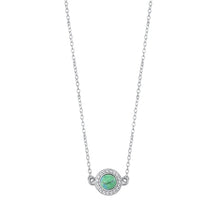 Load image into Gallery viewer, Sterling Silver Rhodium Plated Round Turquoise And Clear CZ Necklace