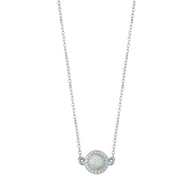 Load image into Gallery viewer, Sterling Silver Rhodium Plated Round White Lab Opal And Clear CZ Necklace