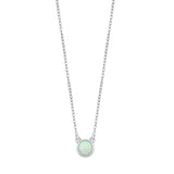 Sterling Silver Round White Lab Opal Necklace Length-15+3inches Extension