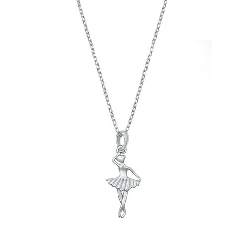 Sterling Silver Rhodium Plated Ballerina Necklace Length-16+2inches Extension, Charm Height-15mm