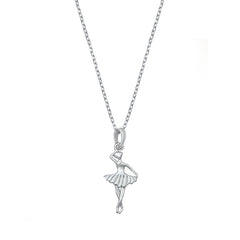 Sterling Silver Rhodium Plated Ballerina Necklace Length-16+2inches Extension, Charm Height-15mm