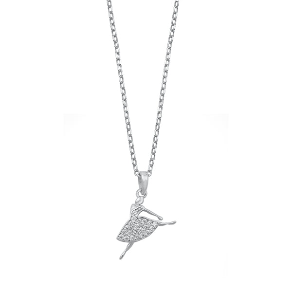 Sterling Silver Rhodium Plated Ballerina Necklace Length-16+2inches Extension, Charm Height-13.4mm
