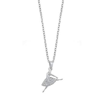 Sterling Silver Rhodium Plated Ballerina Necklace Length-16+2inches Extension, Charm Height-13.4mm