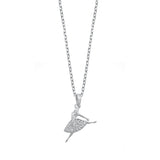 Sterling Silver Rhodium Plated Ballerina Necklace Length-16+2inches Extension, Charm Height-13.4mm