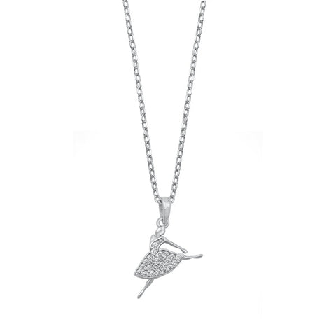 Sterling Silver Rhodium Plated Ballerina Necklace Length-16+2inches Extension, Charm Height-13.4mm