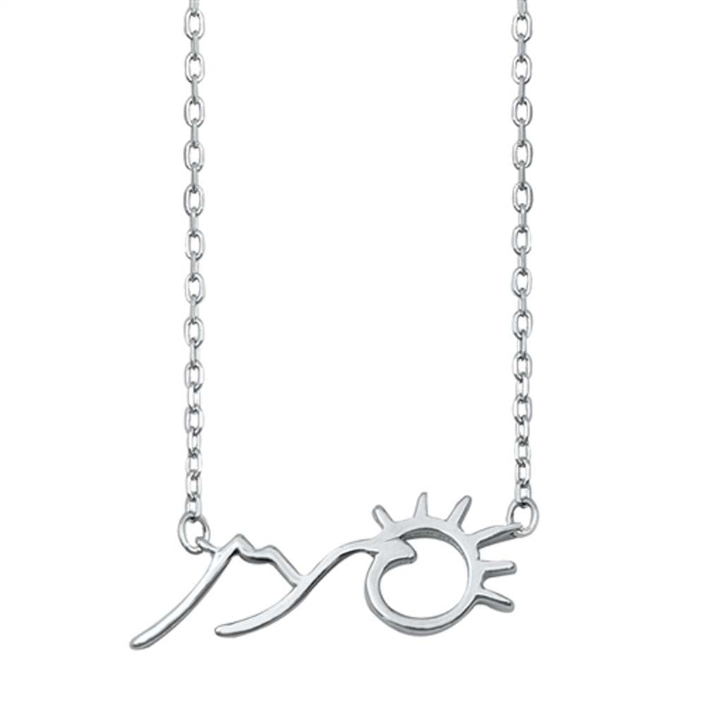 Sterling Silver  Mountains and Sunset Necklace