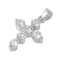 Load image into Gallery viewer, Sterling Silver Fashionable Cross Pendant Paved with Six Clear CZ StonesAnd Pendant Height of 20MM