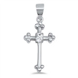 Sterling Silver Budded Cross Pendant with Clear CZ Stone in the Center And Pendant Height of 22MM