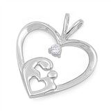 Sterling Silver Elegant Open Heart Pendant with Centered Mother and Child Design