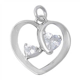 Sterling Silver Fancy Heart Pendant with Two Centered CZ Hearts