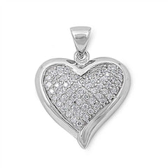 Sterling Silver Elegant CZ Paved Heart Pendant