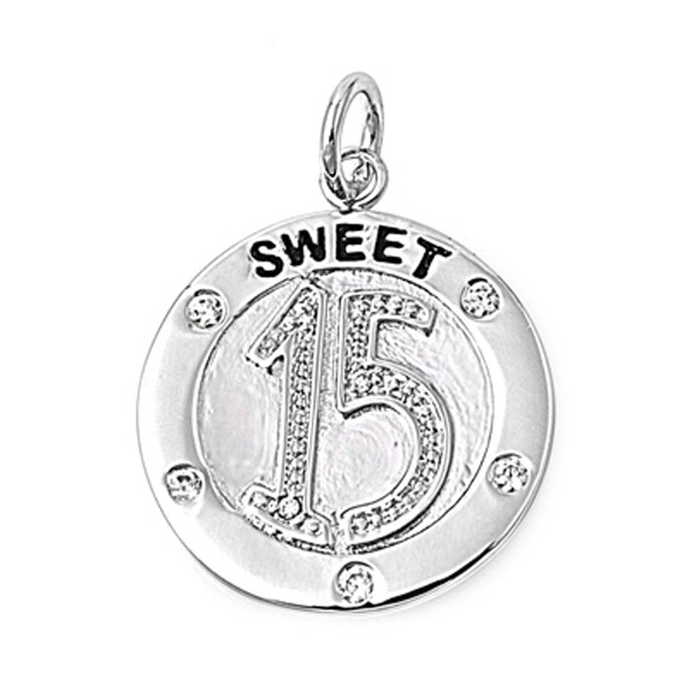 Sterling Silver Elegant  Sweet 15  Pendant Paved with Clear CZ