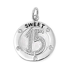Load image into Gallery viewer, Sterling Silver Elegant  Sweet 15  Pendant Paved with Clear CZ
