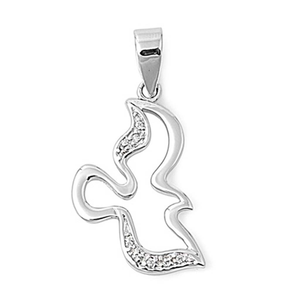 Sterling Silver Elegant Dove Pendant Paved with Clear CZ