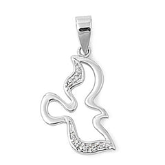 Sterling Silver Elegant Dove Pendant Paved with Clear CZ