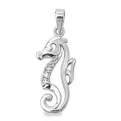 Sterling Silver Seahorse Pendant with Clear CZ
