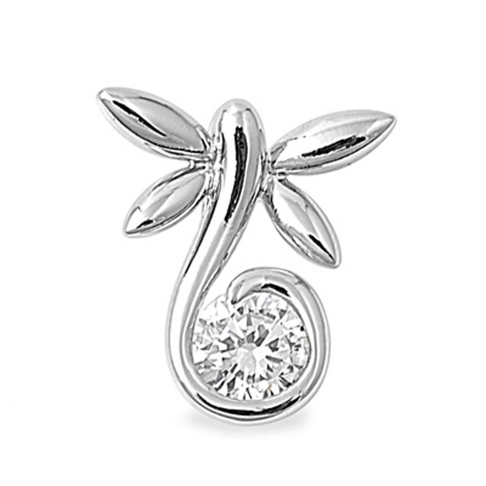 Sterling Silver Fancy Dragonfly Pendant with Clear CZ