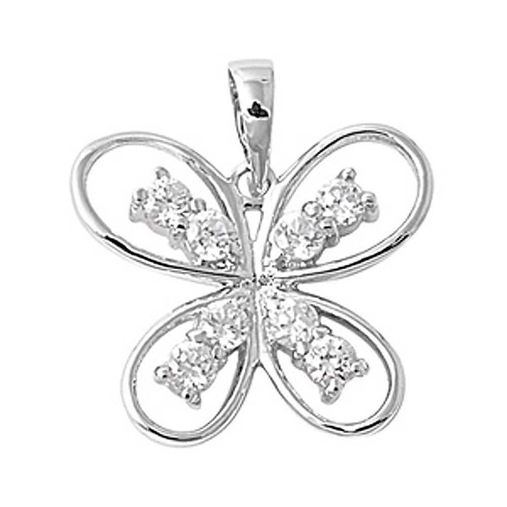 Sterling Silver Fancy Butterfly Pendant  with Clear CZ Design
