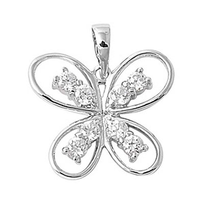 Sterling Silver Fancy Butterfly Pendant  with Clear CZ Design