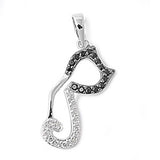 Sterling Silver Stylish Cat Pendant Paved with Black and Clear CZ