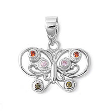 Load image into Gallery viewer, Sterling Silver Fancy Butterfly Pendant  with Multicolored CZ Design