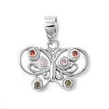 Sterling Silver Fancy Butterfly Pendant  with Multicolored CZ Design