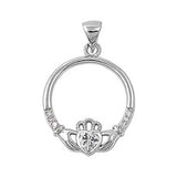 Sterling Silver Elegant Claddagh Pendant with Clear CZ Heart
