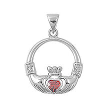 Load image into Gallery viewer, Sterling Silver Elegant Claddagh Pendant with Garnet CZ Heart