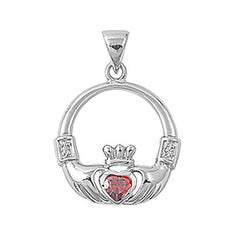 Sterling Silver Elegant Claddagh Pendant with Garnet CZ Heart
