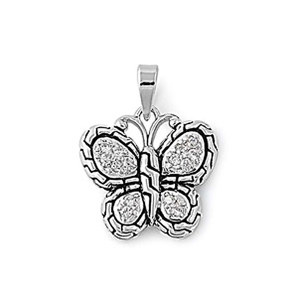 Sterling Silver Butterfly Pendant with Clear CZ