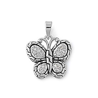 Sterling Silver Butterfly Pendant with Clear CZ