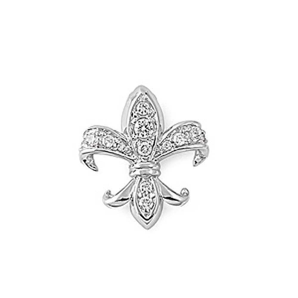 Sterling Silver Elegant Fleur De Lis Paved with Clear CZ