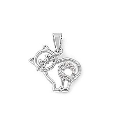 Sterling Silver Stylish Cat Pendant Paved with Clear CZ