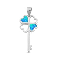 Load image into Gallery viewer, Sterling Silver Key Blue Lab Opal CZ Pendant