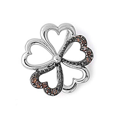 Sterling Silver Elegant Clover Heart Pendant Paved with Brown CZ