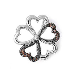 Sterling Silver Elegant Clover Heart Pendant Paved with Brown CZ