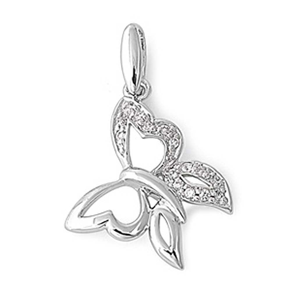 Sterling Silver Fancy Butterfly Pendant Paved with Clear CZ