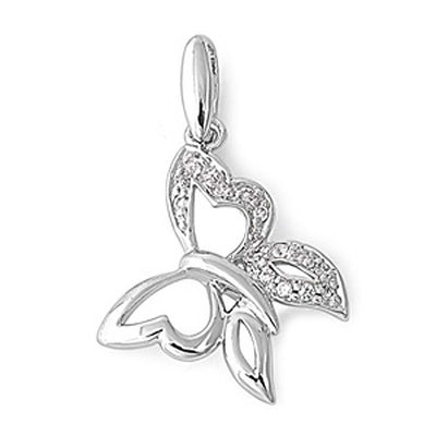 Sterling Silver Fancy Butterfly Pendant Paved with Clear CZ