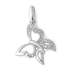 Sterling Silver Fancy Butterfly Pendant Paved with Clear CZ