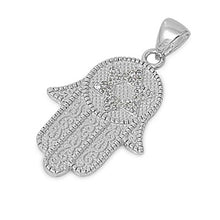 Load image into Gallery viewer, Sterling Silver Fancy Paved Hamsa Hand Pendant with Centered Star of David