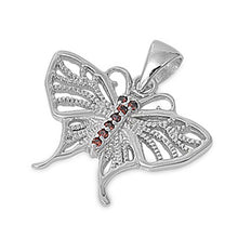 Load image into Gallery viewer, Sterling Silver Stylish Decorated Butterfly Pendant  Paved with Garnet CZ