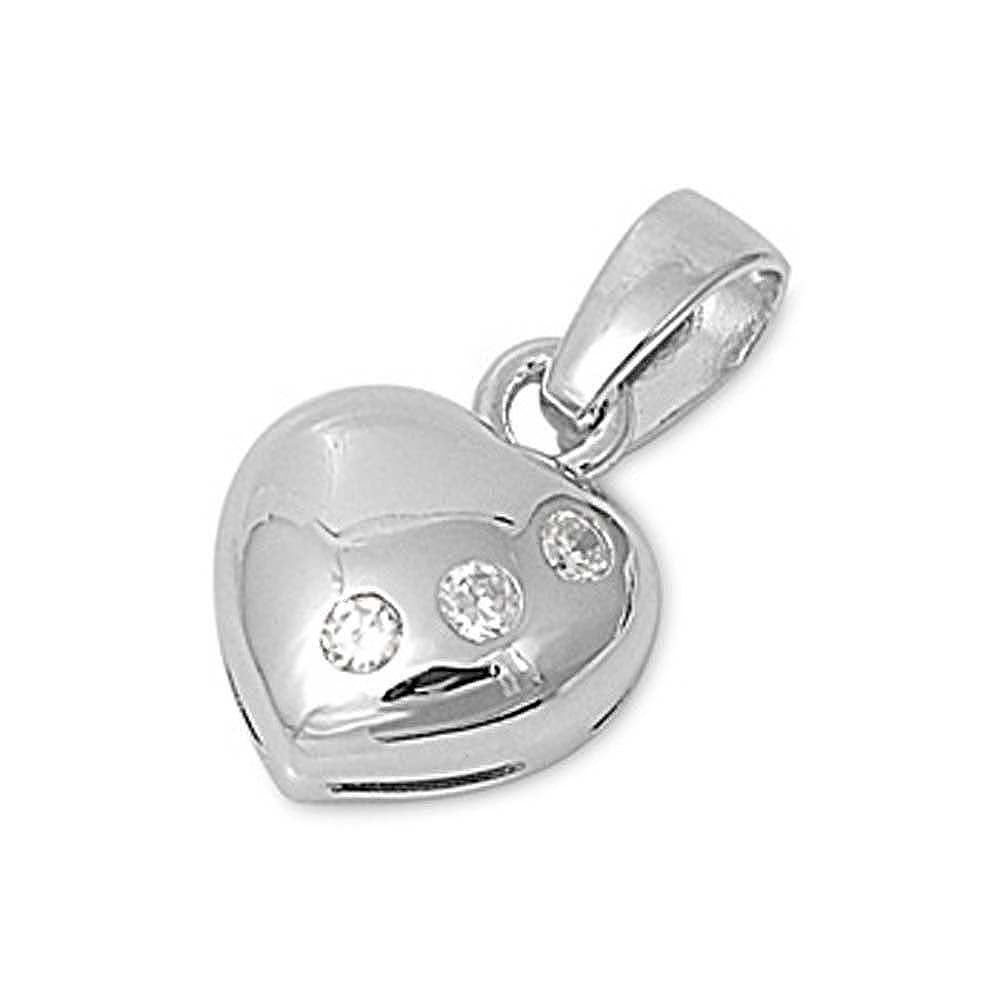 Sterling Silver Fancy Heart Pendant with Three Paved CZ