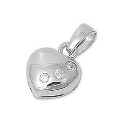 Sterling Silver Fancy Heart Pendant with Three Paved CZ