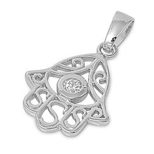 Load image into Gallery viewer, Sterling Silver Fancy Decorated Hamsa Hand Pendant  with Centered CZ