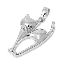 Load image into Gallery viewer, Sterling Silver Stylish Cat Pendant with Paved Collar