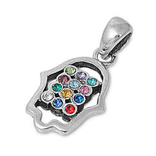 Load image into Gallery viewer, Sterling Silver Hamsa Hand Pendant with Centered Multicolored CZ