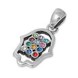 Sterling Silver Hamsa Hand Pendant with Centered Multicolored CZ