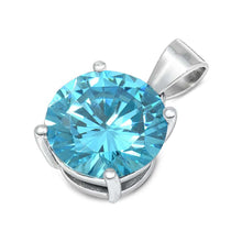 Load image into Gallery viewer, Sterling Silver Aquamarine CZ Solitaire Pendant Set on High Quality Prong Setting and Aprx 2.5 Carat Weight