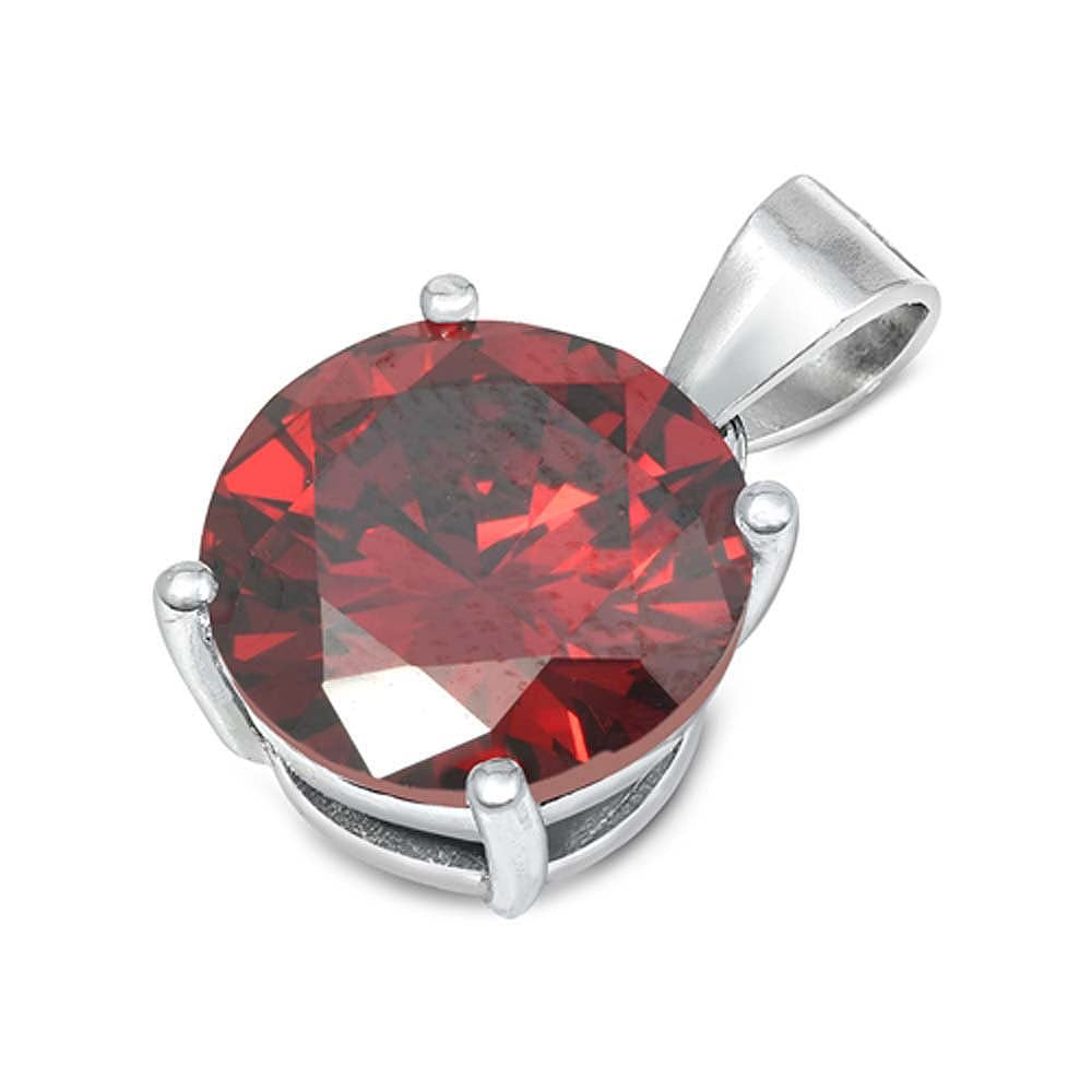 Sterling Silver Garnet CZ Solitaire Pendant Set on High Quality Prong Setting and Aprx 2.5 Carat Weight