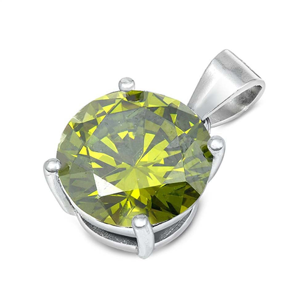 Sterling Silver Peridot CZ Solitaire Pendant Set on High Quality Prong Setting and Aprx 2.5 Carat Weight
